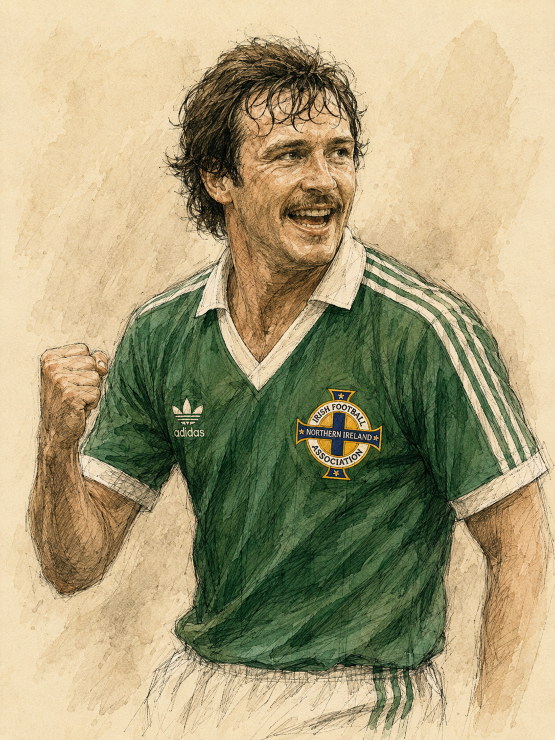 a sketch of gerry armstrong, northern ireland