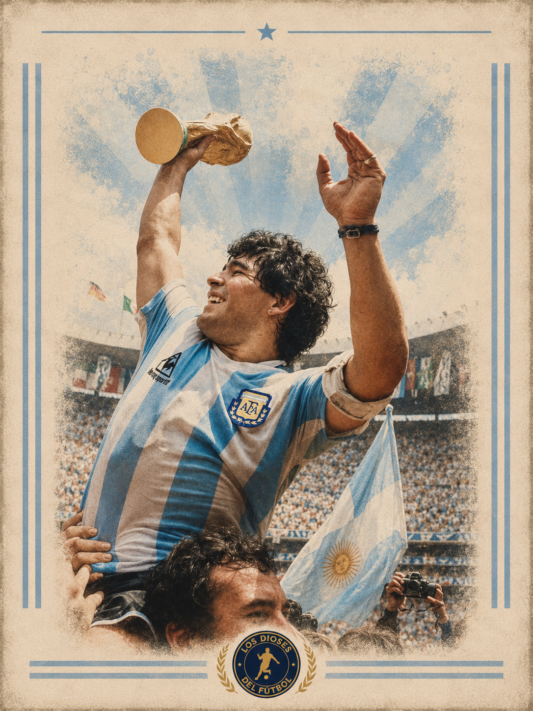 a sketch of maradona lifting the World Cup