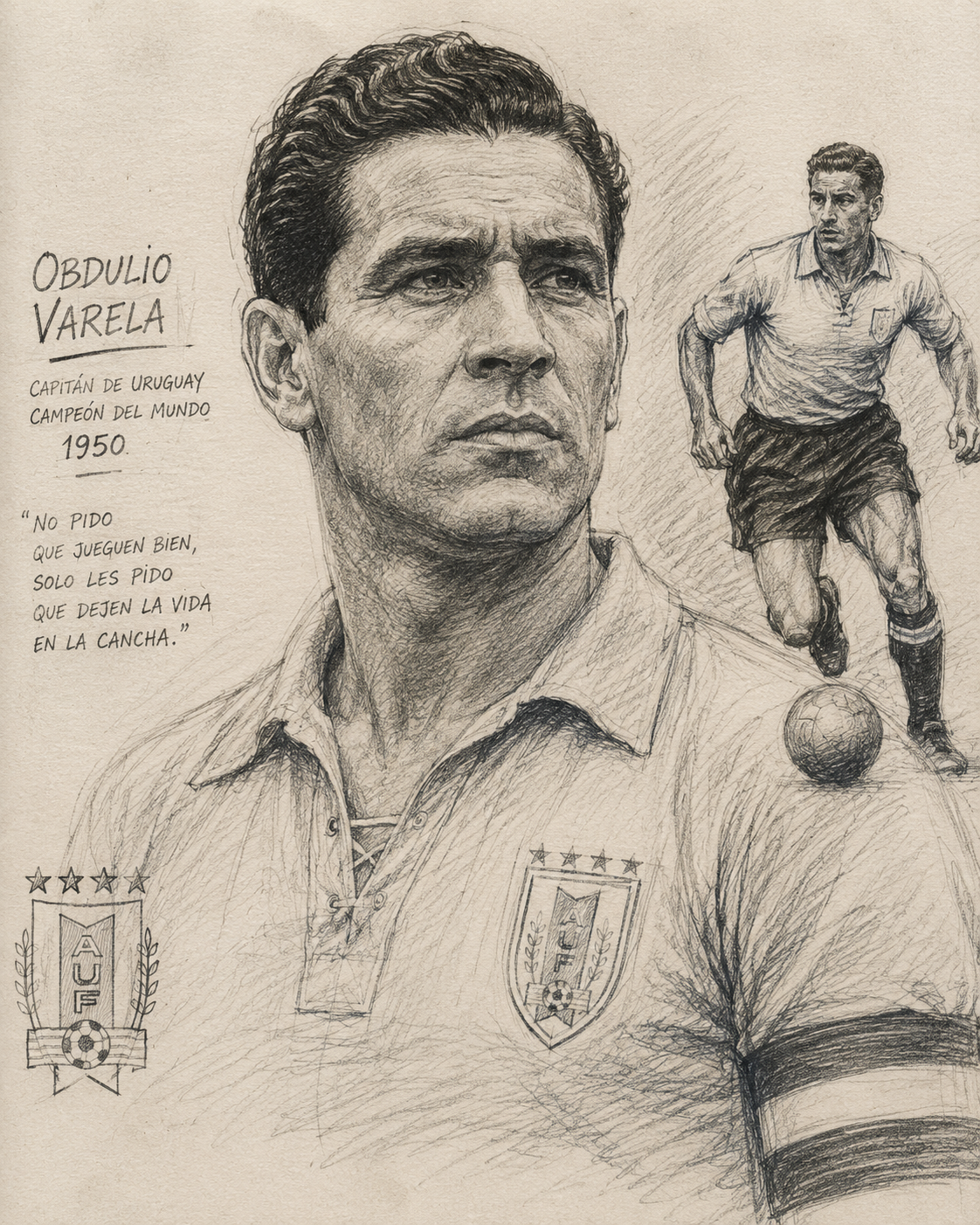 A sketch of Obdulio Varela, uruguay's Captain